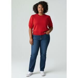 Vintage Sag Harbor Woman Red Knitted Top Banded Bottom Made Hong Kong Size 1X